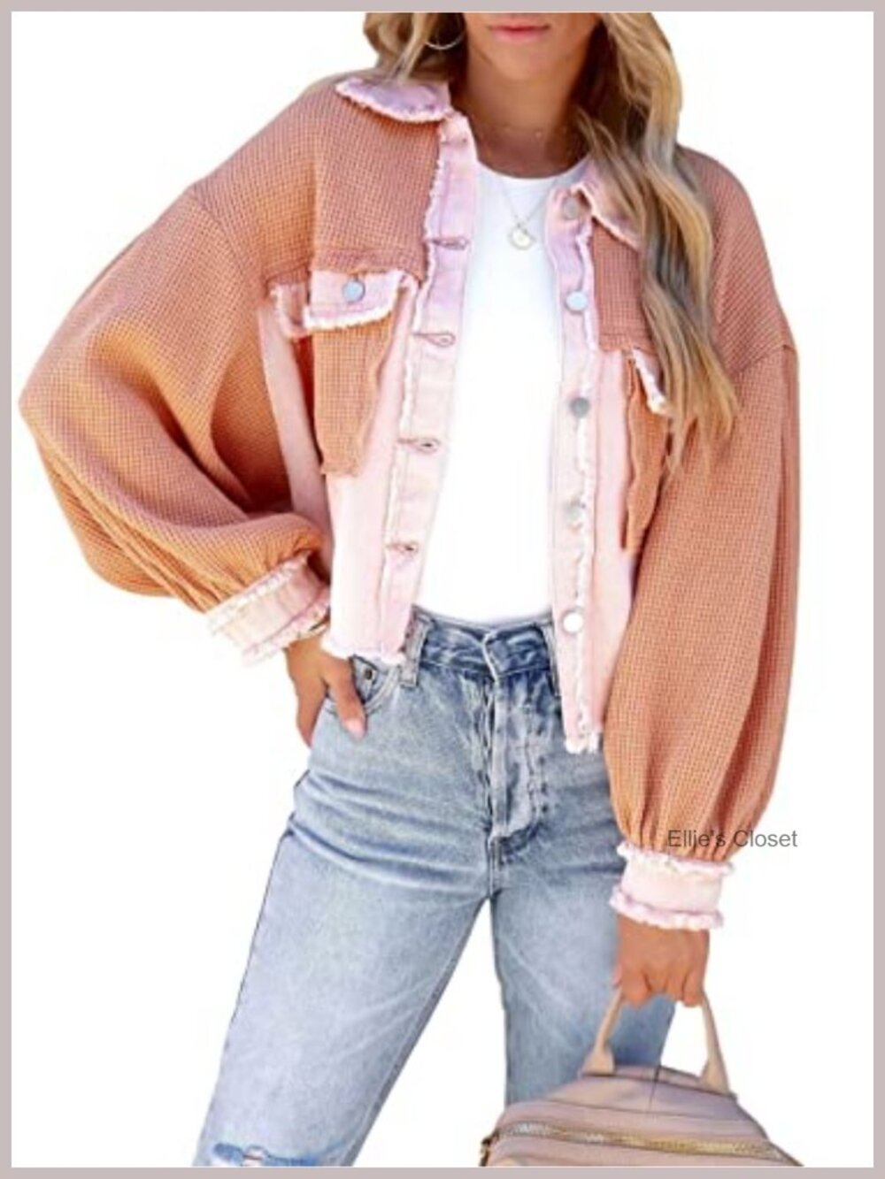 Women's Cropped Waffle Knit Button Down Shacket